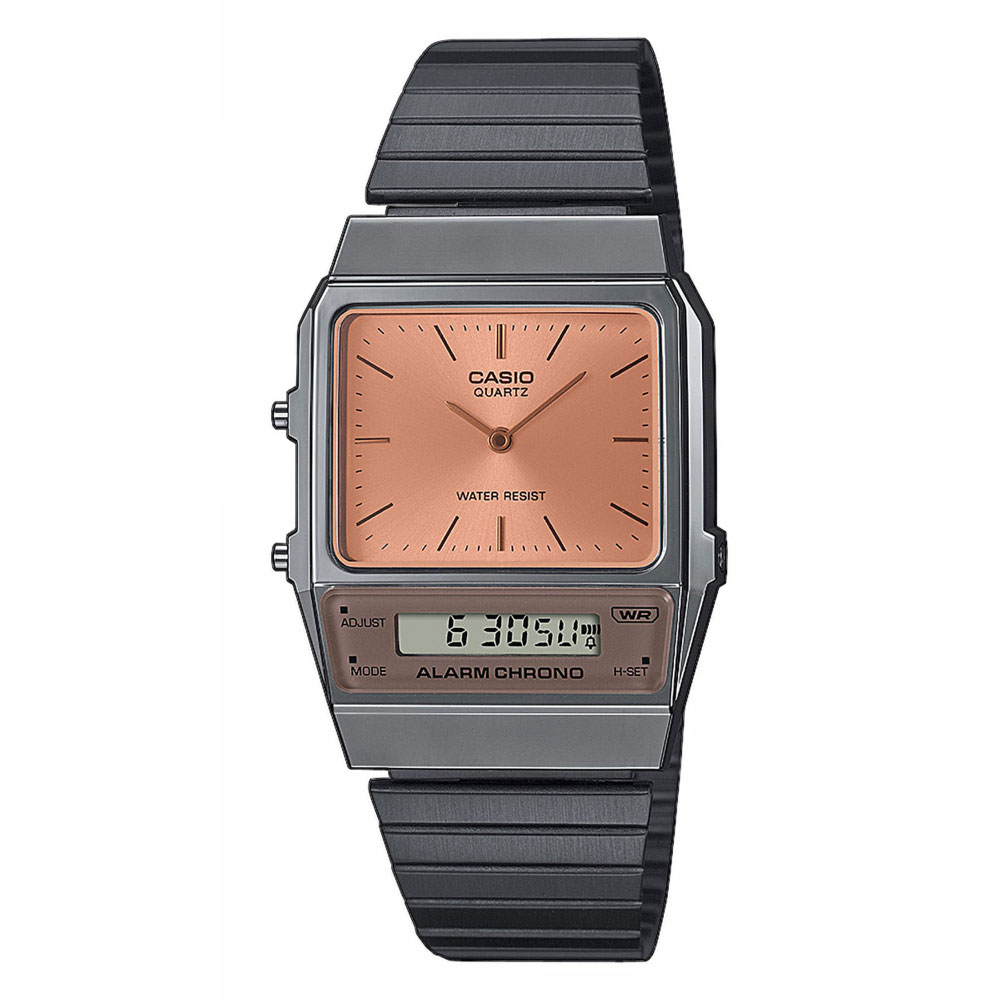 AQ-800ECGG-4A — striking peach red dial